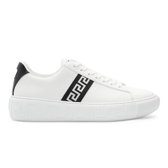 Versace White Greca Logo Leather Sneakers Mens EU 41/US $650